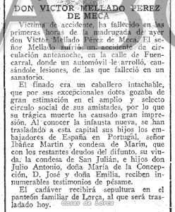 ACCIDENTE 1961 VICTOR MELLADO PEREZ DE MECA CONDE SAN JULIAN