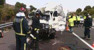 Herido un conductor de camión al chocar contra otro en la A91.