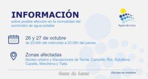 Corte de agua en Lorca y pedanías desde esta noche y durante 24 horas