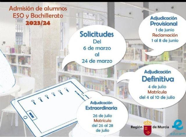 El Ayuntamiento de Lorca informa de la apertura del plazo de solicitudes de admisión para estudiantes de Infantil, Primaria, Secundaria y Bachillerato 5