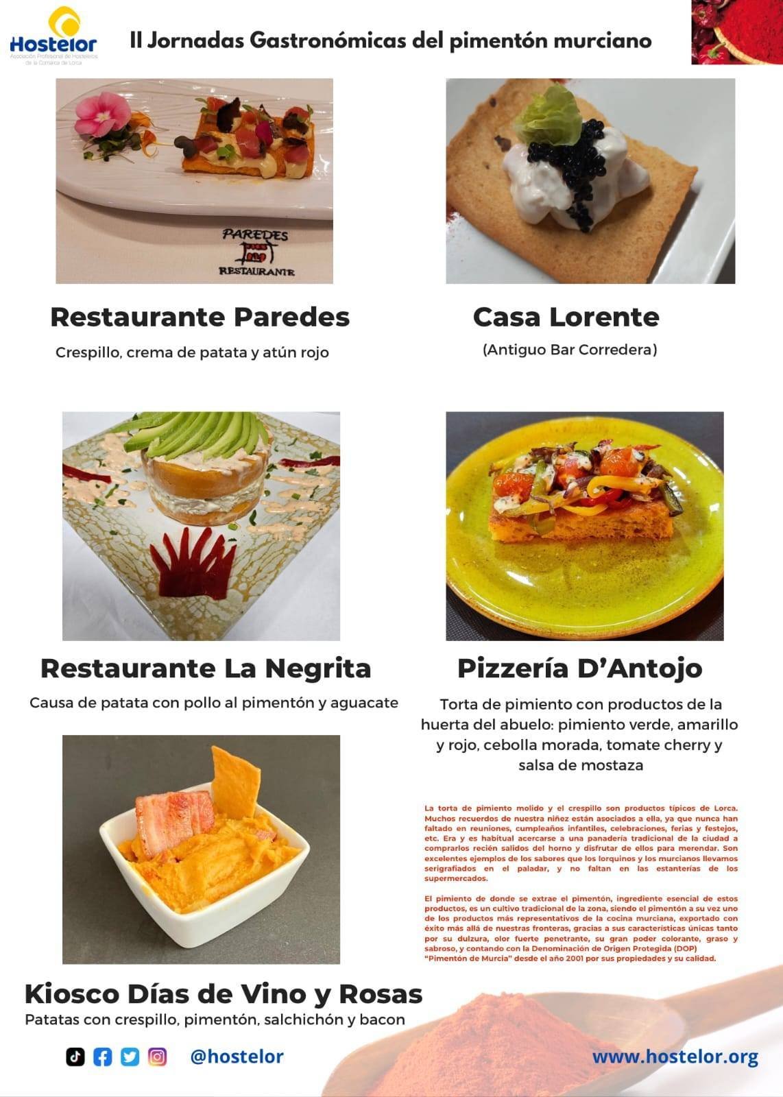 23 establecimientos de Lorca participan en las II Jornadas Gastronómicas del pimentón murciano organizadas por Hostelor 25