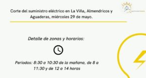 La Viña, Almendricos y Aguaderas sufrirán el miércoles la interrupción del suministro de luz por la ampliación de la red eléctrica