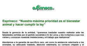 Respuesta de ESPRINECO SL a las falsas acusaciones de PSOE e IU LORCA