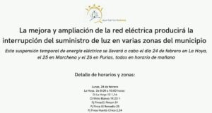 Cortes programados de luz en Lorca los días 24, 25 y 28 de febrero por trabajos de mantenimiento