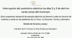 Corte de suministro eléctrico los días 2 y 3 de abril en varias zonas de Lorca