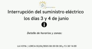Corte del suministro eléctrico los días 3 y 4 de junio en varios enclaves de Lorca