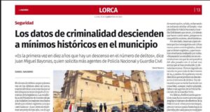 La seguridad mejora en Lorca con una bajada de la delincuencia este año