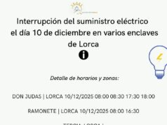 Corte del suministro eléctrico el día 10 de diciembre en varios enclaves de Lorca