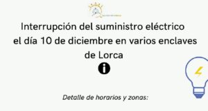 Corte del suministro eléctrico el día 10 de diciembre en varios enclaves de Lorca