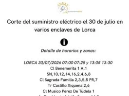 corte del suministro eléctrico el día 30 de julio en varios enclaves de lorca