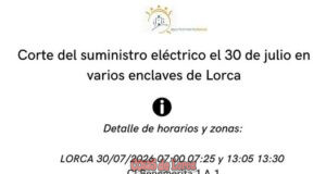 Corte del suministro eléctrico el día 30 de julio en varios enclaves de Lorca corte del suministro eléctrico el día 30 de julio en varios enclaves de lorca