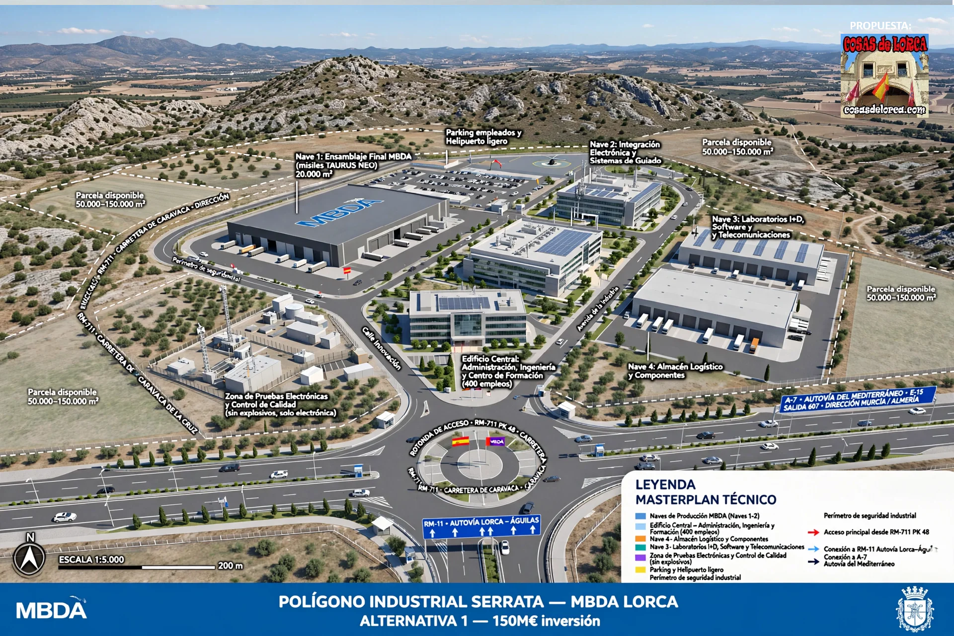 masterplan 3d propuesta mbda en pol serrata con accesos autovia