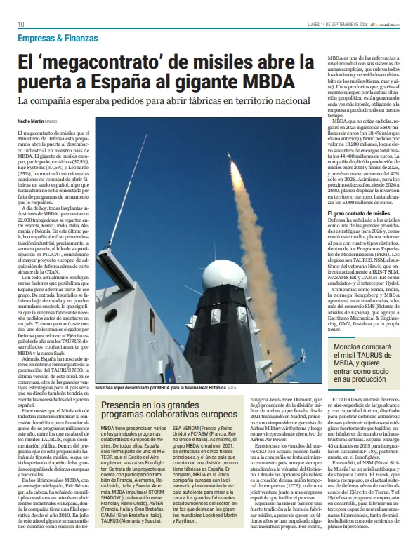 noticia sobre instalacion fabrica misiles mbda